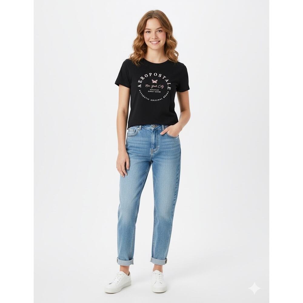 Aeropostale T Shirt Teen Small Black embroidered classic crew